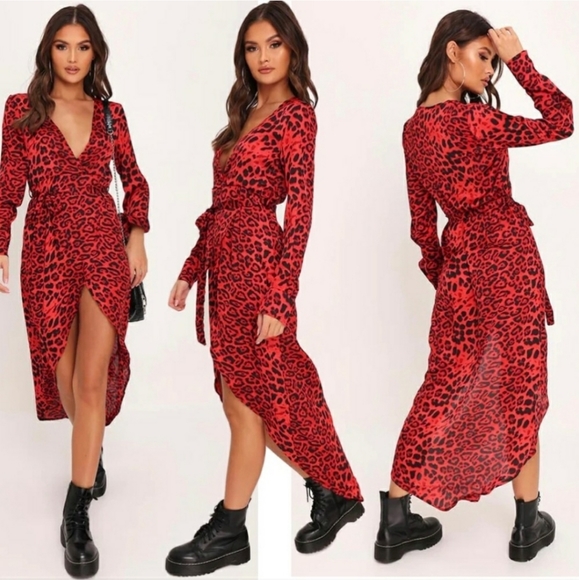 Snake Skin Print Long Sleeve V-Neck Semi Wrap Skirt Long Dress - Picture 15 of 17